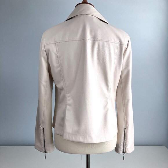 Chico's Cream Faux Leather Moto Jacket 1 6 8 10 Medium Biker Vegan - Picture 7 of 13